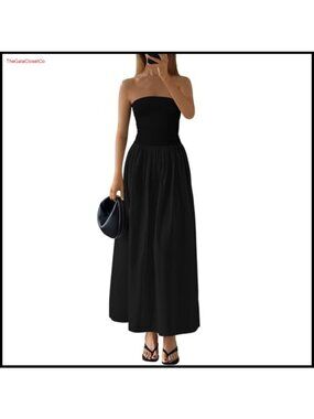 Strapless Maxi Dress Tube Top A-Line Backless Flowy Summer Formal